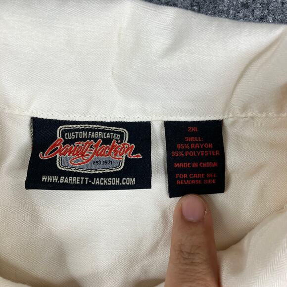 Barrett Jackson Shirt Mens 2XL Cream Rayon Embroidered Short Sleeve - Picture 6 of 9